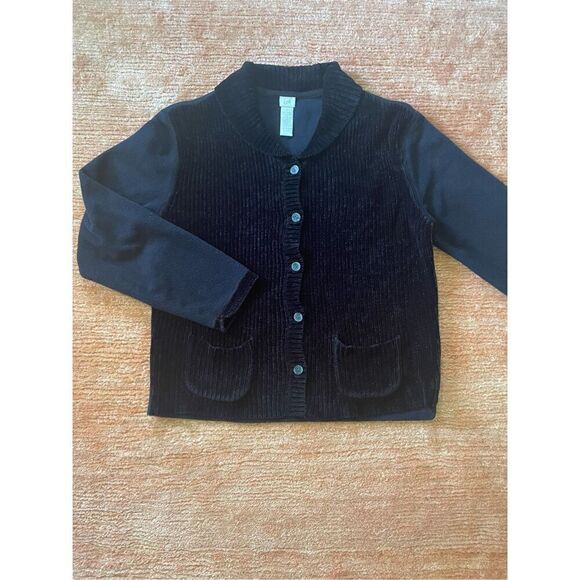 J JILL WOMENS BLACK WIDE WHALE CHENILLE CORDUROY CASUAL JACKET SIZE S - Picture 1 of 7